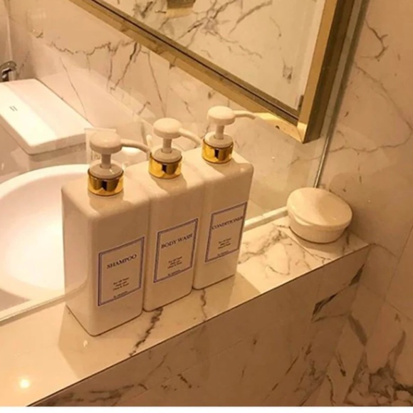 HARRA HOME Modern Gold Design Shower Dispenser Sets, 27 oz Refillable Bottles Wi - Picture 7 of 8